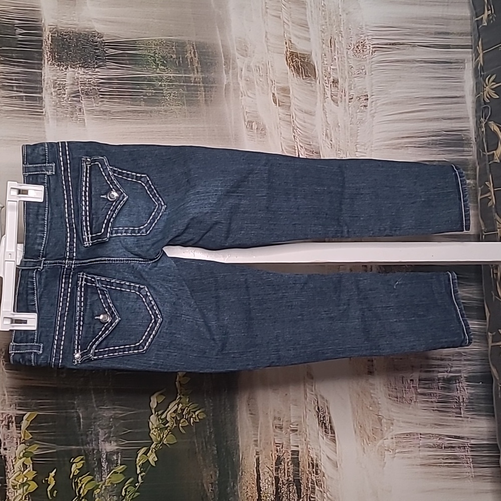 Paisley Sky Girls 6 denim blue jeans thick stitch & shiny bling pockets